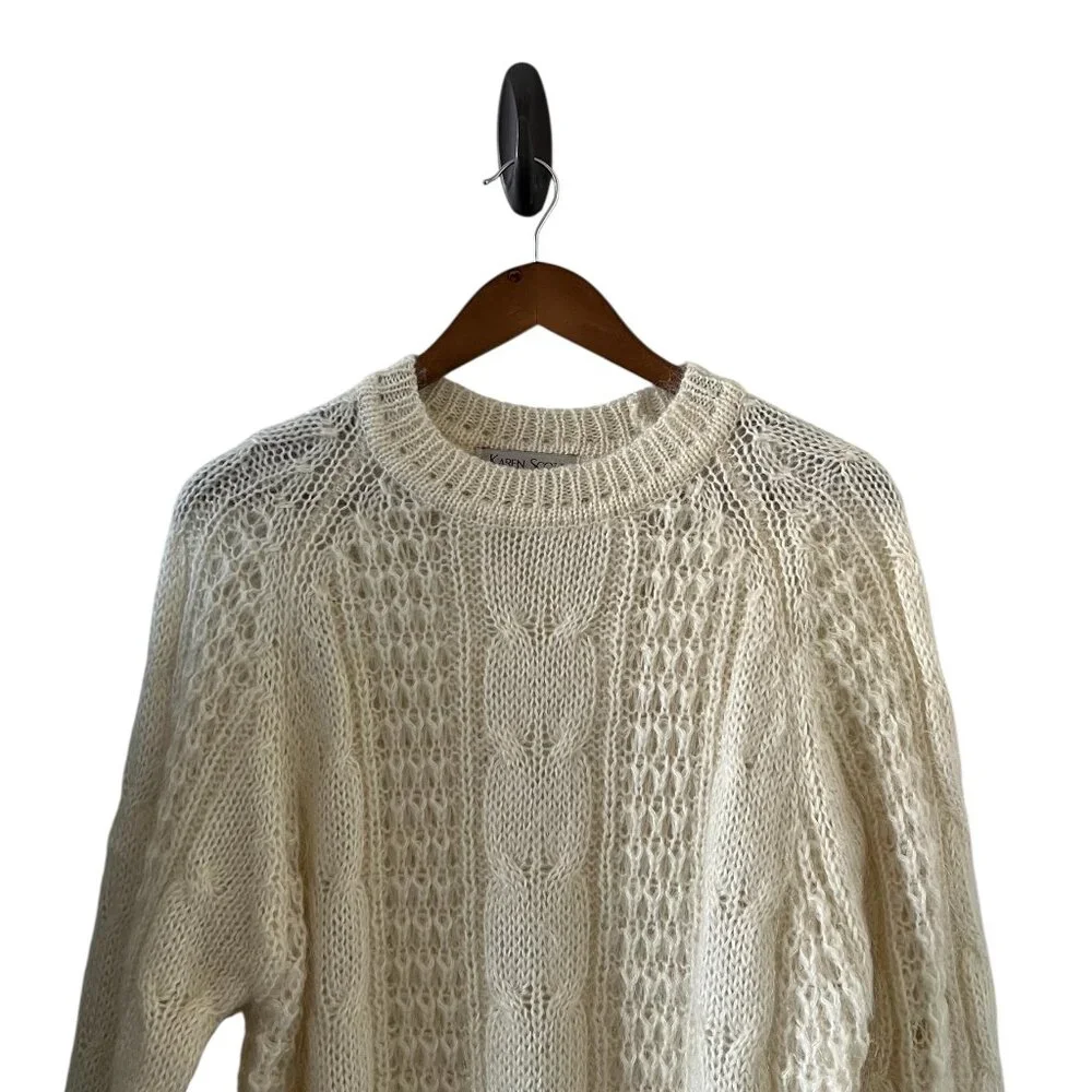 Karin Scott Vingtage Mohair Blend Cable Knit Sweater In Cream Size M